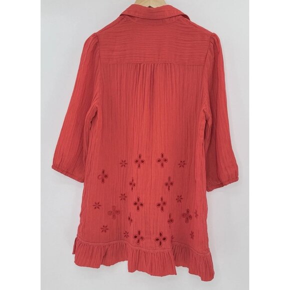 Couture Vers Yours Women's Red Embroidered Long Sleeve Tunic Blouse Sz L/11 Boho - Picture 2 of 10